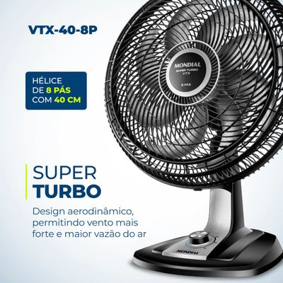 Ventilador 40cm Super Turbo 8 Pás Mondial Preto e Prata 140W VTX-40-8P 110