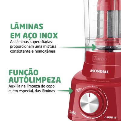 Liquidificador Turbo Mondial Vermelho 900W L-900 FR 2C 220