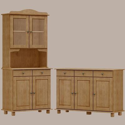 Cristaleira 4 Portas E Balcao 3 Portas Madeira Maciça Freijo Milani Store Freijo