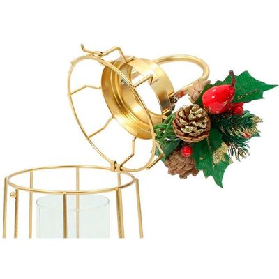 Lamparina Luminária Natal Dourada Em Metal Decorativa 36cm