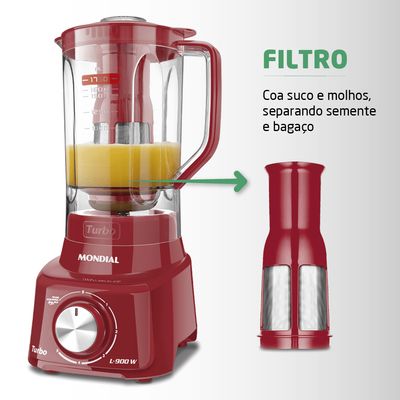 Liquidificador Turbo Full Mondial Vermelho 900W L-900 FR 220