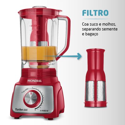 Liquidificador Turbo Mondial Vermelho e Inox 1100W L-1100 RI 220