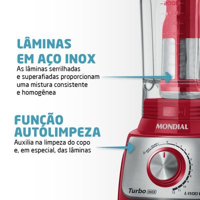 Liquidificador Turbo Mondial Vermelho e Inox 1100W L-1100 RI 220