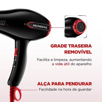 Secador de Cabelos Turbo Mondial Preto e Vermelho 2000W SC-41 220