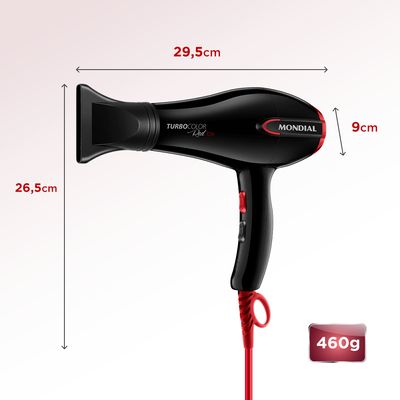 Secador de Cabelos Turbo Mondial Preto e Vermelho 2000W SC-41 220