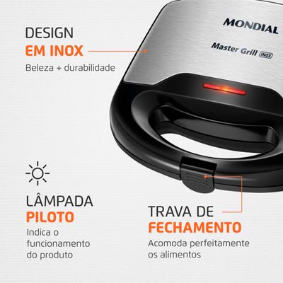 Sanduicheira Master Grill Mondial Preto e Inox 750W S-20 220
