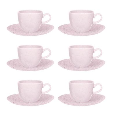 Conjunto 6 Xícaras Chá Com Pires Ryo Pink Sand 220ml Porcelana Oxford