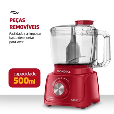 Mini Processador Turbo Pratic Mondial Vermelho 300W MP-16-R 220