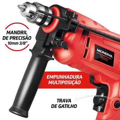 Kit Oficina Furadeira de Impacto Mondial Preto e Vermelho 600W FFI-07M 220