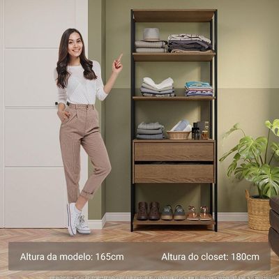 Guarda Roupa Closet Modulado 2 Gavetas 4 Prateleiras 70cm Valencia Madesa Rustic Preto