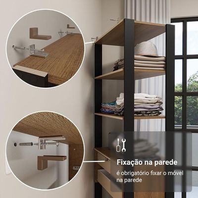 Guarda Roupa Closet Modulado 2 Gavetas 4 Prateleiras 70cm Valencia Madesa Rustic Preto
