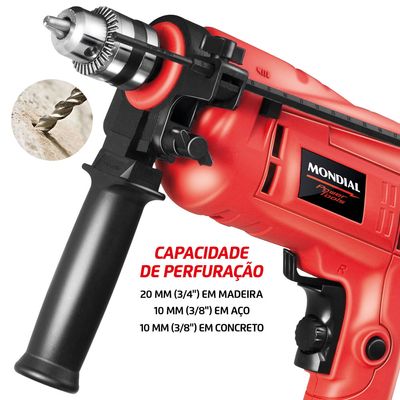 Kit Oficina Furadeira de Impacto Mondial Preto e Vermelho 600W FFI-07M 220