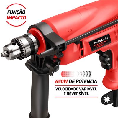 Kit Oficina Furadeira de Impacto Mondial Preto e Vermelho 600W FFI-07M 220