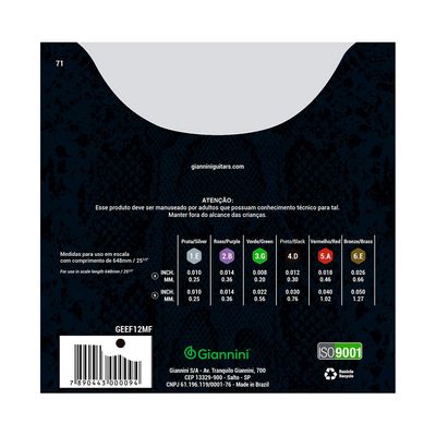 Corda Giannini P/ Violão Aço de 12 Cordas GEEF12MF - EC0365