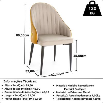 Kit 4 Cadeiras De Jantar Estofada Design La Martina - Bege