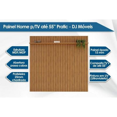 Painel Quarto P- Tv Até 55 Pol Pratic Ripado C- 1 Prateleira 143x240cm Cedro - Dj Móveis