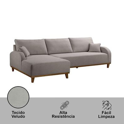 Sofá Albano Veludo 300 Chaise Lado Esquerdo Meu Sofá Online B026 Veludo Prata