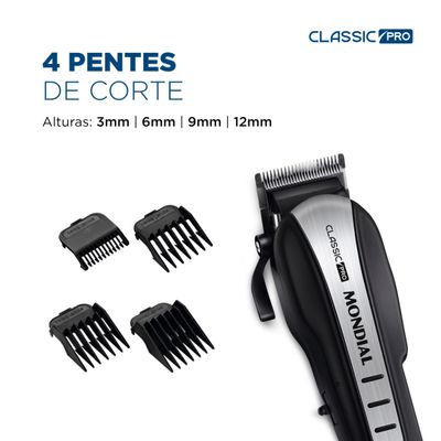 Cortador de Cabelos Classic Pro Mondial Preto e Inox 10W CR-03 220
