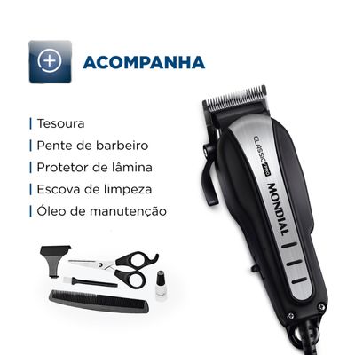 Cortador de Cabelos Classic Pro Mondial Preto e Inox 10W CR-03 220