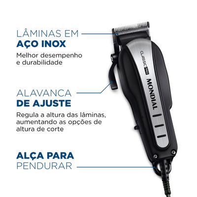 Cortador de Cabelos Classic Pro Mondial Preto e Inox 10W CR-03 220