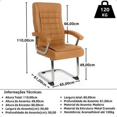 Cadeira De Escritório Estofada Presidente Premium Base Fixa - Caramelo