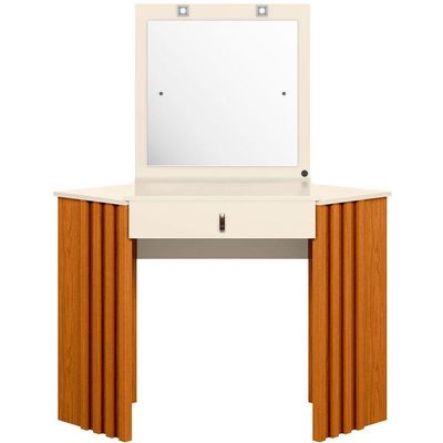 Penteadeira Camarim Ripada Púrpura Com Espelho Mdp Cinamomo Off White