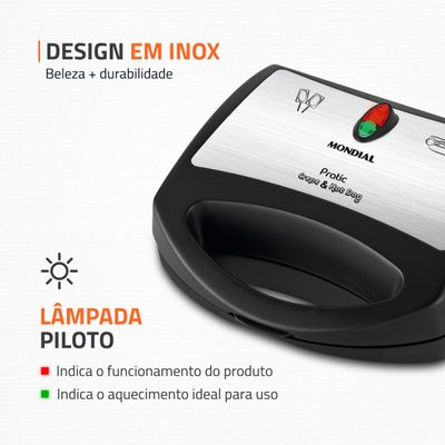 Crepeira Pratic Crepe & Hot Dog Mondial Preto e Inox 850W CP-01 220