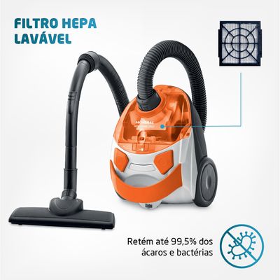 Aspirador de Pó Hepa Turbo 2000 Mondial Branco e Laranja 1500W AP-15 220