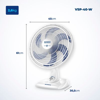 Ventilador de Mesa 40cm Super Power Mondial Branco e Azul 140W VSP-40-W 220