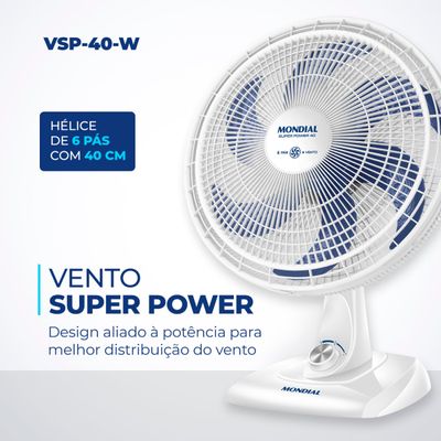 Ventilador de Mesa 40cm Super Power Mondial Branco e Azul 140W VSP-40-W 220