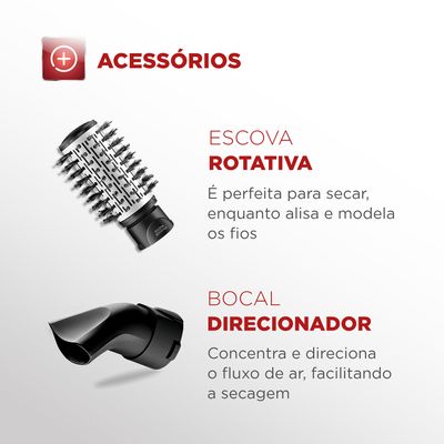 Escova Rotativa Ceramic Íon Turbo Mondial Vermelho e Preto 1200W ER-09 220