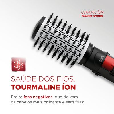 Escova Rotativa Ceramic Íon Turbo Mondial Vermelho e Preto 1200W ER-09 220