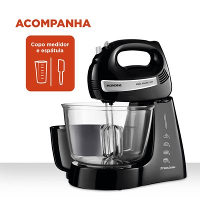 Batedeira Bella Massa Mondial Preto e Inox 500W B-23 NP 220