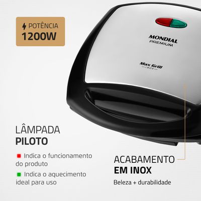 Max Grill Mondial Preto e Inox 1200W G-07 220