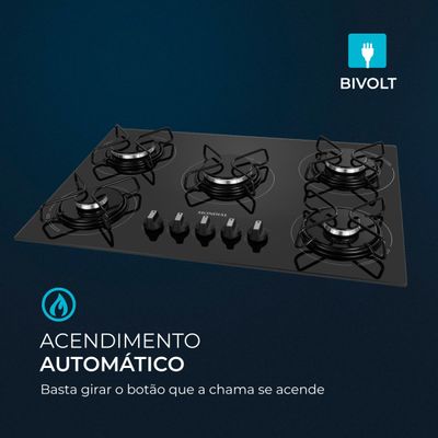 Cooktop a Gás 5 Bocas Mondial Preto e Inox CTG-02 Bivolt