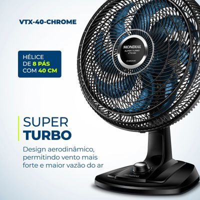 Ventilador de Mesa 40cm Super Turbo Mondial Preto e Azul 140W VTX-40-CHROME 220