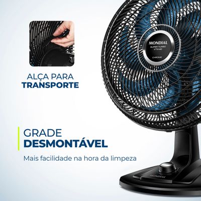 Ventilador de Mesa 40cm Super Turbo Mondial Preto e Azul 140W VTX-40-CHROME 220