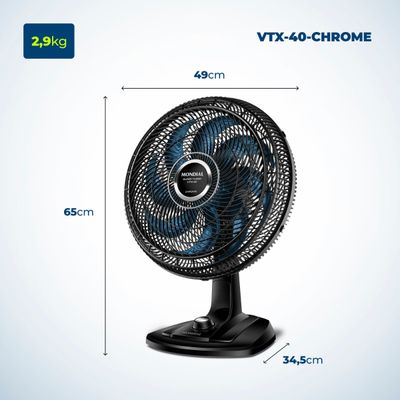 Ventilador de Mesa 40cm Super Turbo Mondial Preto e Azul 140W VTX-40-CHROME 220
