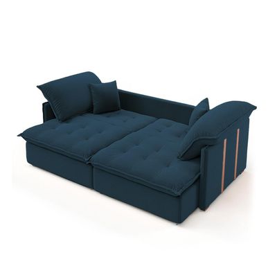Sofá Retrátil Sem Caixa 3 lugares Solomons Linho Azul Marinho 180 cm