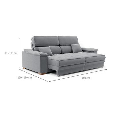 Sofá 3 Lugares Retrátil e Reclinável Lupin Linho Cinza 180 cm
