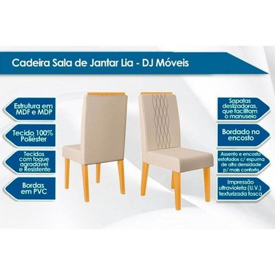 Cozinha Completa Dulce Tampo Madeirado Com Vidro Reto 120x90cm E 4 Cadeiras Lia Cedro Off White Suede Lunar