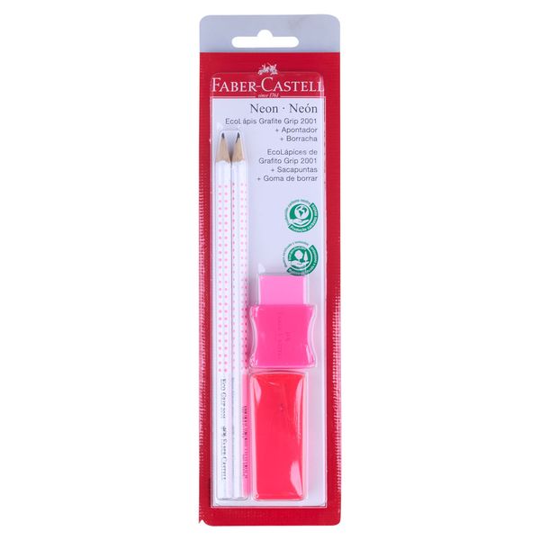 Kit Escolar Faber-Castell Ecolápis Grip Rosa Neon Colors com 1 Lápis HB + 1 Borracha + 1 Apontador Kit Escolar Faber-Castell Ecolápis Grip Rosa Neon Colors com 1 Lápis HB + 1 Borracha + 1 Apontador