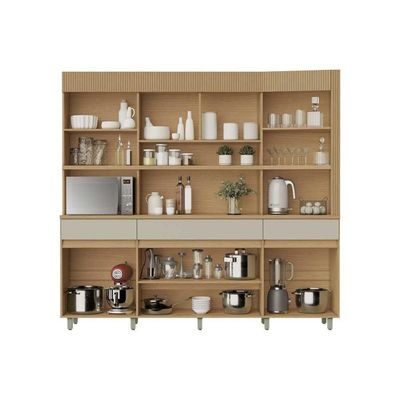 Cozinha Compacta Realeza Com 6 Portas E 3 Gavetas 220cm Carvalho Cinza
