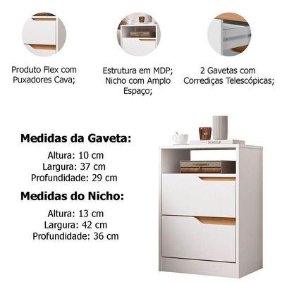 Kit 2 Mesas de Cabeceira 2 Gavetas Sara  Branco Freijó