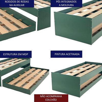Cama Solteiro Bicama Com Cama Auxiliar 194x83 Cm20 Verde Dtall Verde Oliva