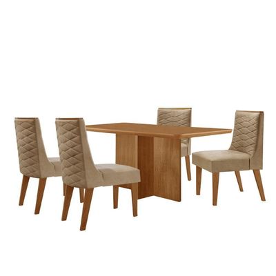 Mesa Olimpia 120 Mdf Canto Copo E Com 4 Cadeiras Safira Turim 07/naturalle/naturalle
