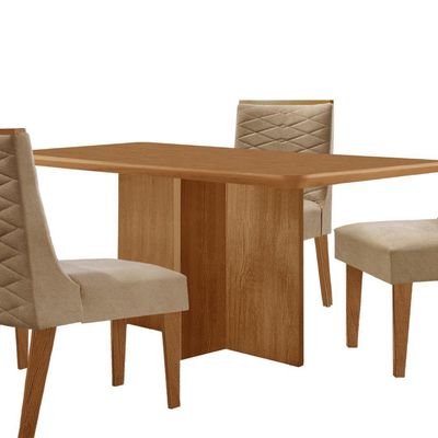 Mesa Olimpia 120 Mdf Canto Copo E Com 4 Cadeiras Safira Turim 07/naturalle/naturalle