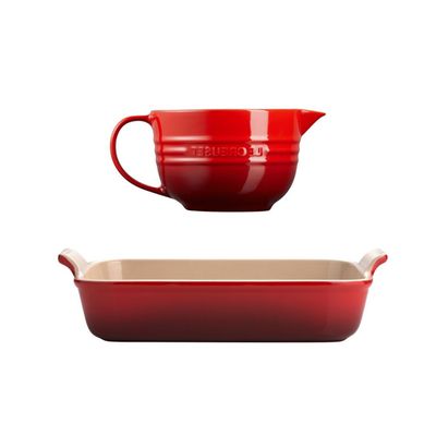 KIT LE CREUSET BOWL DE PREPARO 2L E TRAVESSA RETANGULAR HERITAGE 32CM Laranja