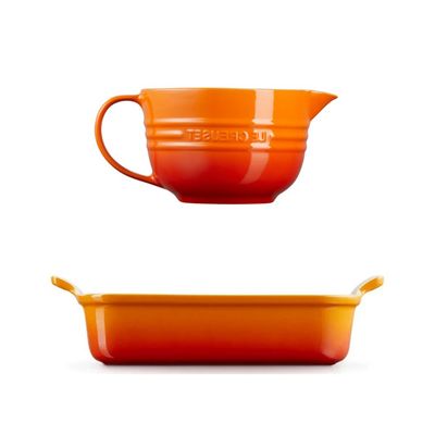 KIT LE CREUSET BOWL DE PREPARO 2L E TRAVESSA RETANGULAR HERITAGE 32CM Laranja