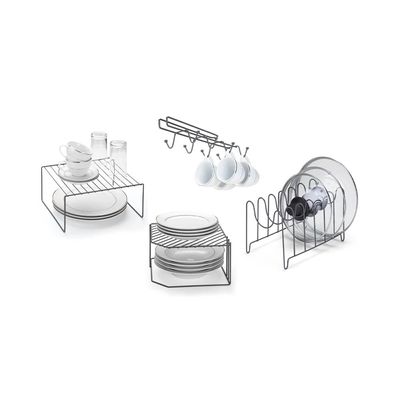 Kit Organização de Cozinha Arthi Krysp com 4 Peças Aço Cinza
